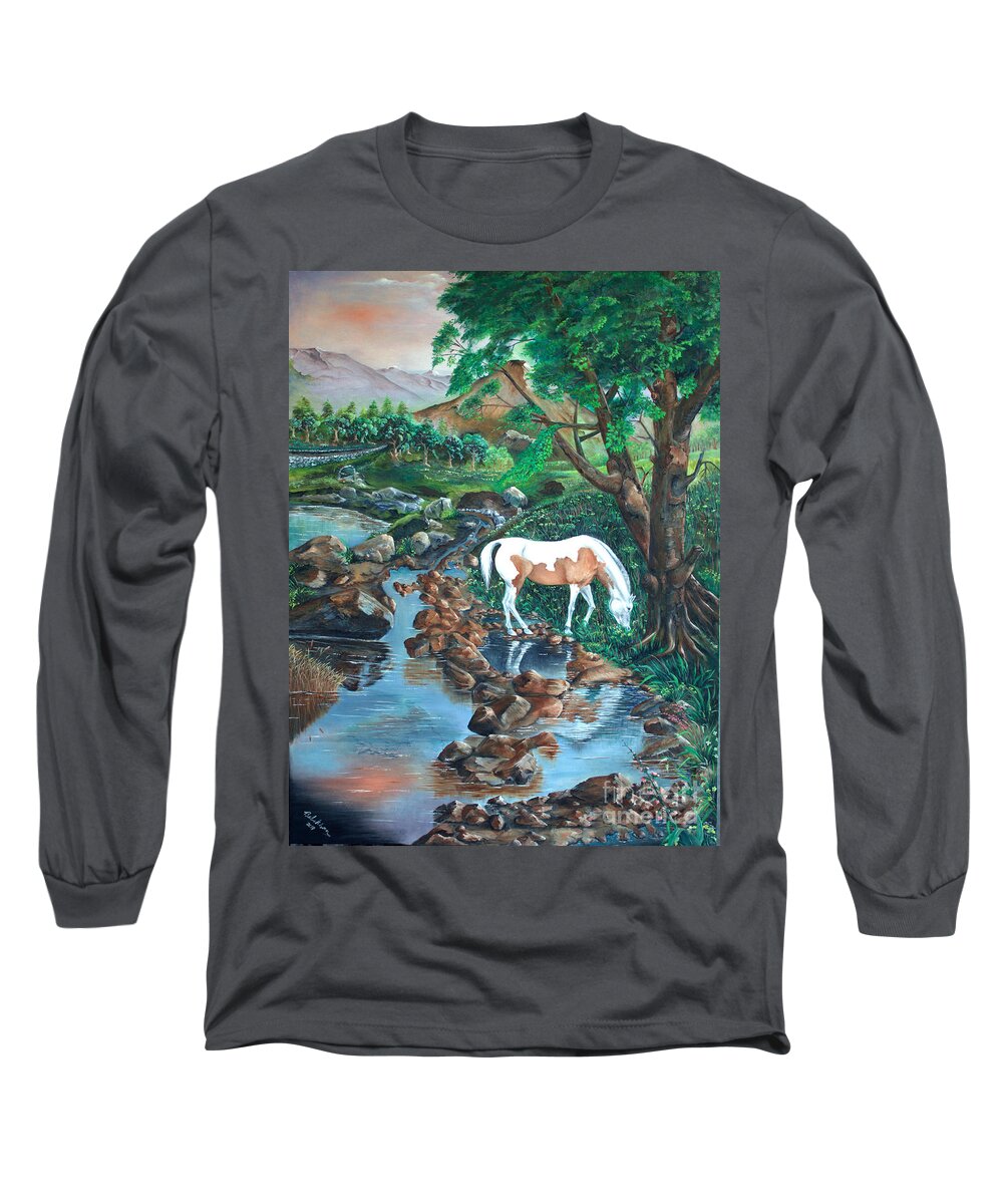 Tranquility Long Sleeve T-Shirt featuring the painting Tranquility by Farzali Babekhan