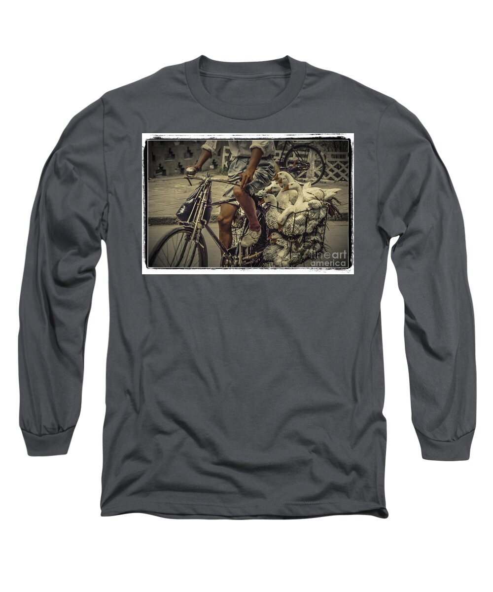 People Long Sleeve T-Shirt featuring the photograph Transport by Bicycle in China by Heiko Koehrer-Wagner