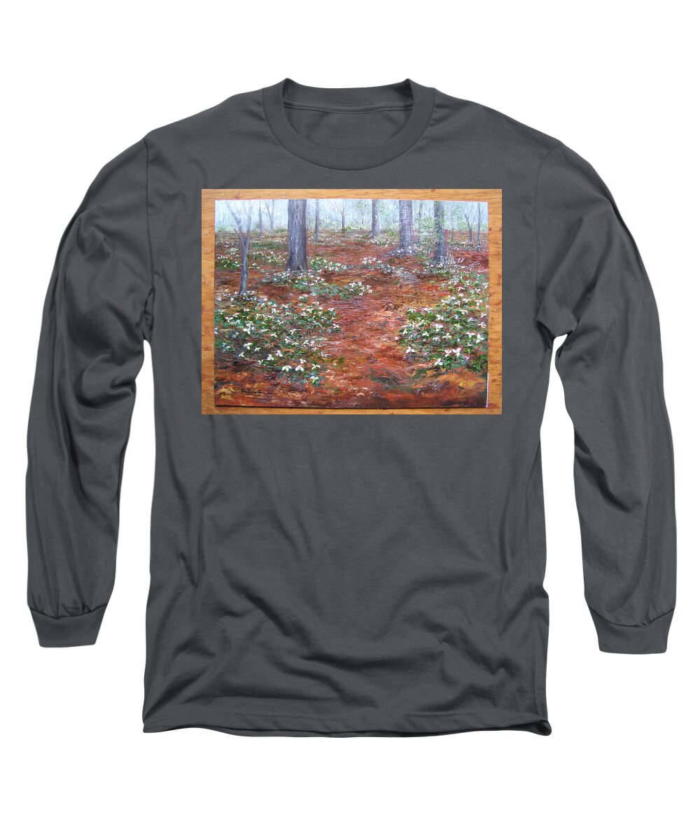 Trilliums Long Sleeve T-Shirt featuring the painting Trilliums after the rain by Jan Byington