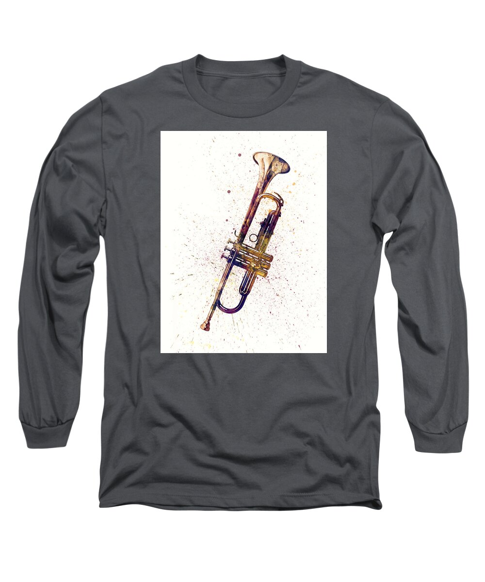 Trumpet Long Sleeve T-Shirt featuring the digital art Trumpet Abstract Watercolor by Michael Tompsett