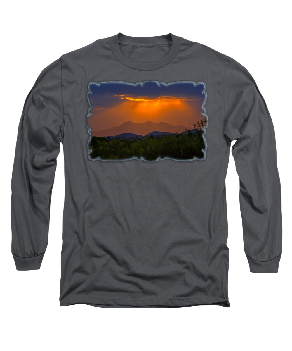 America Long Sleeve T-Shirt featuring the photograph Tucson Mountains Sunset h29 by Mark Myhaver