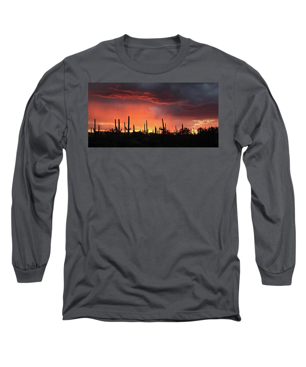 Tucson Long Sleeve T-Shirt featuring the photograph Tucson Sunset with Rain by Jean Clark