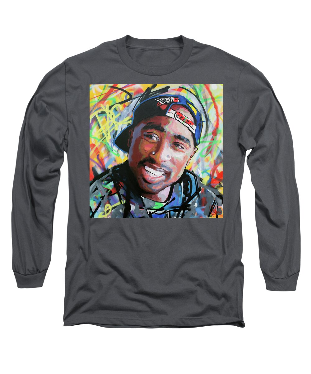 Tupac Long Sleeve T-Shirt featuring the painting Tupac Portrait by Richard Day