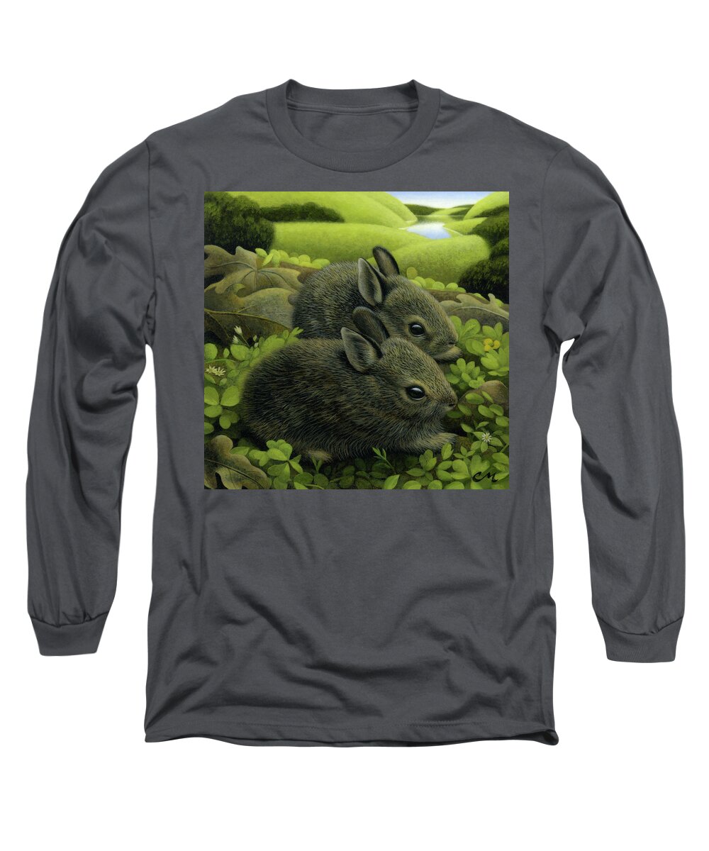 Rabbits Long Sleeve T-Shirt featuring the painting Twins by Chris Miles
