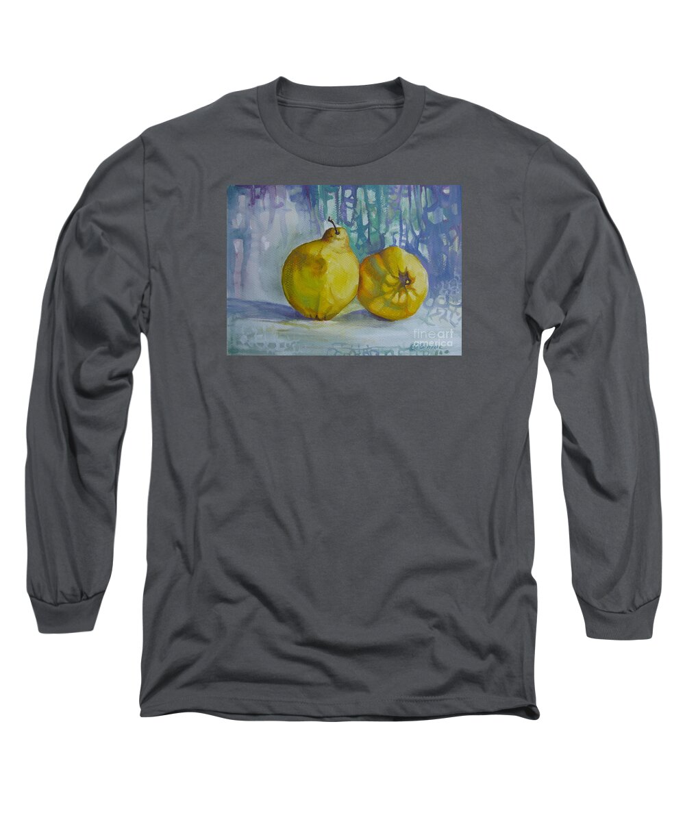Quince Long Sleeve T-Shirt featuring the painting Two quinces by Elena Oleniuc