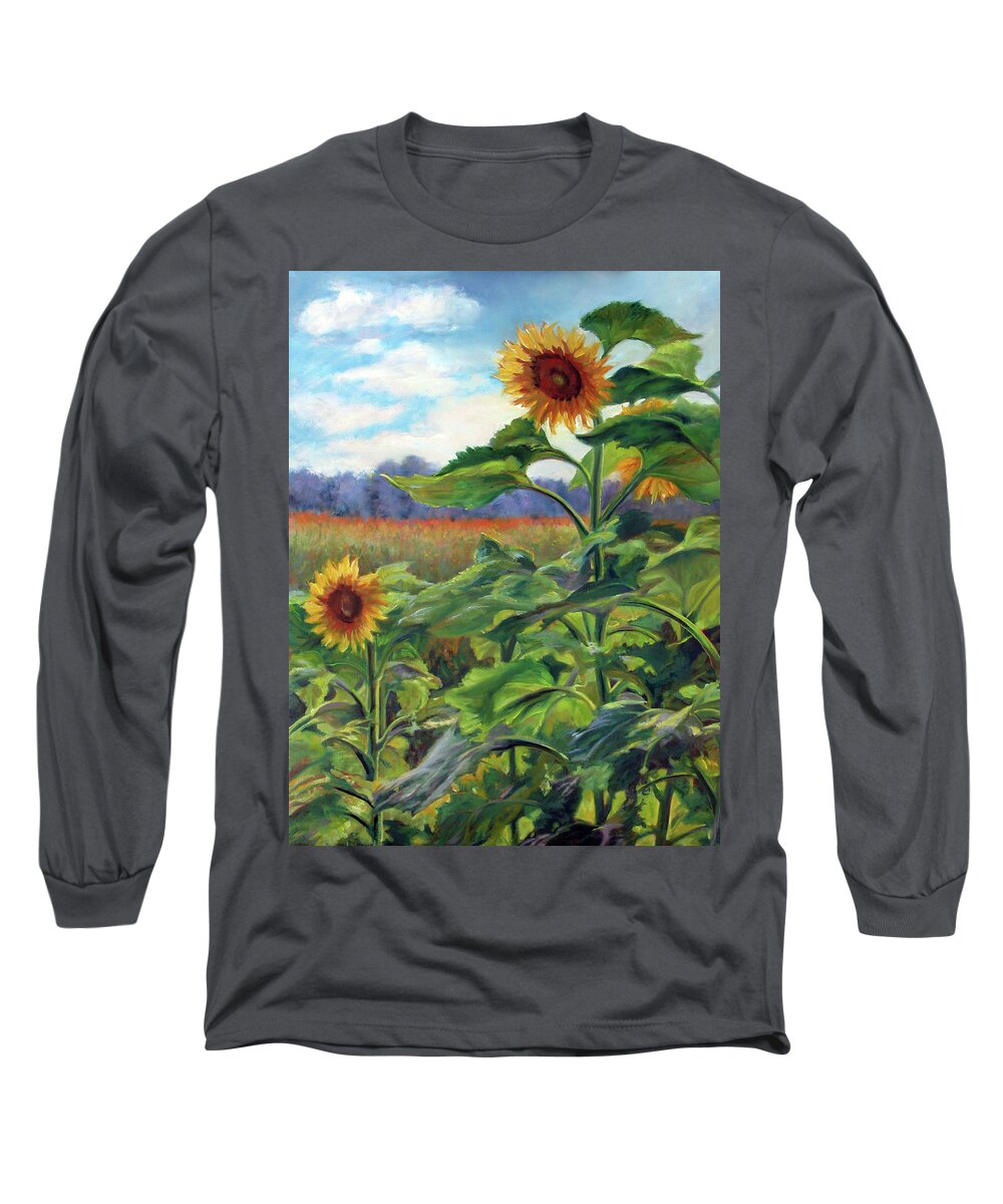 Sunflowers Long Sleeve T-Shirt featuring the painting Two Sunflowers by Marie Witte