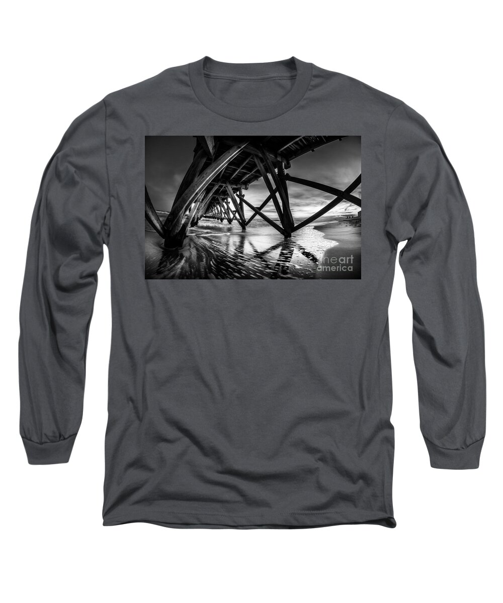 Black Long Sleeve T-Shirt featuring the photograph Under Sea Cabin Pier at Sunset by David Smith