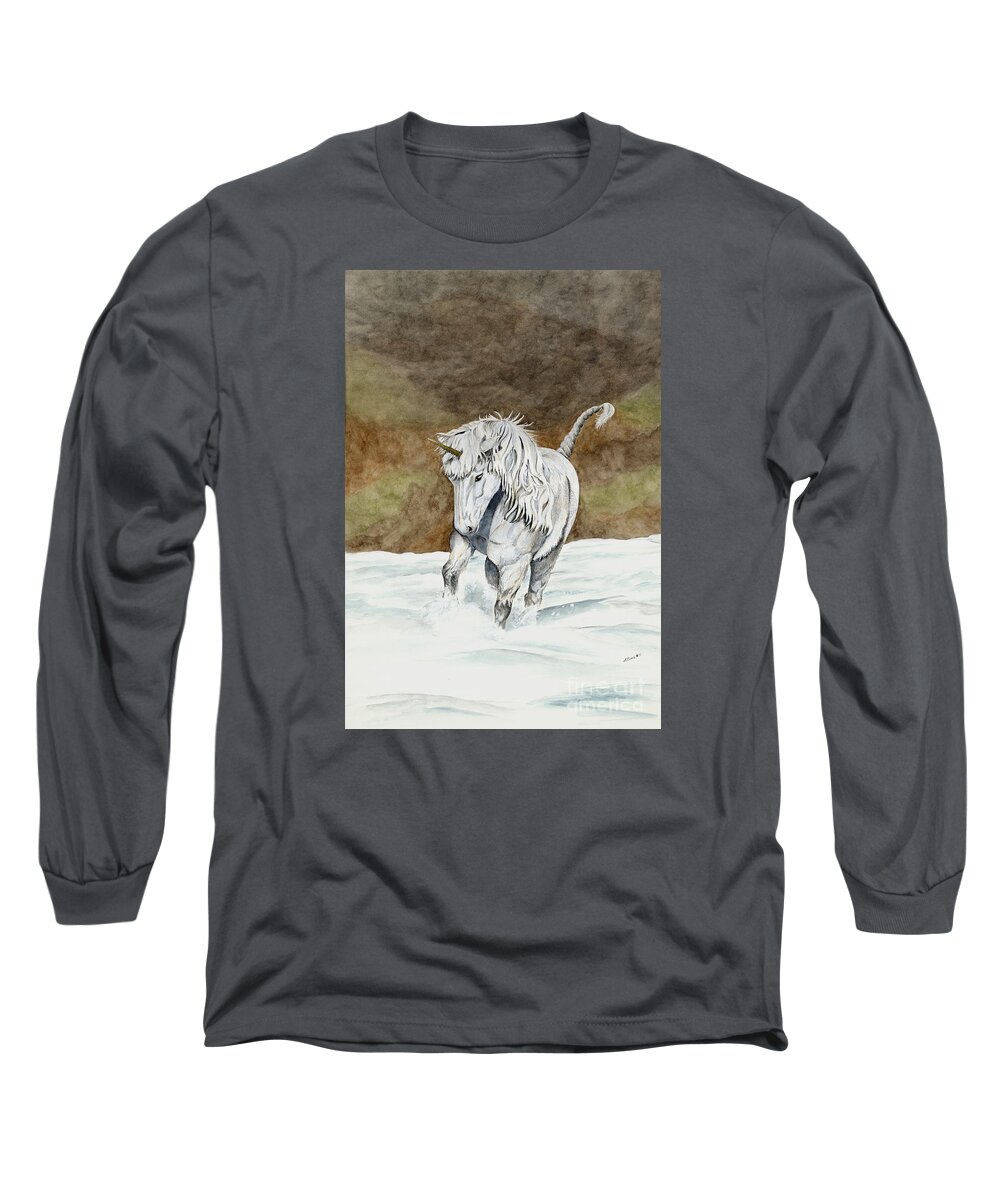 Unicorn Long Sleeve T-Shirt featuring the painting Unicorn Icelandic by Shari Nees