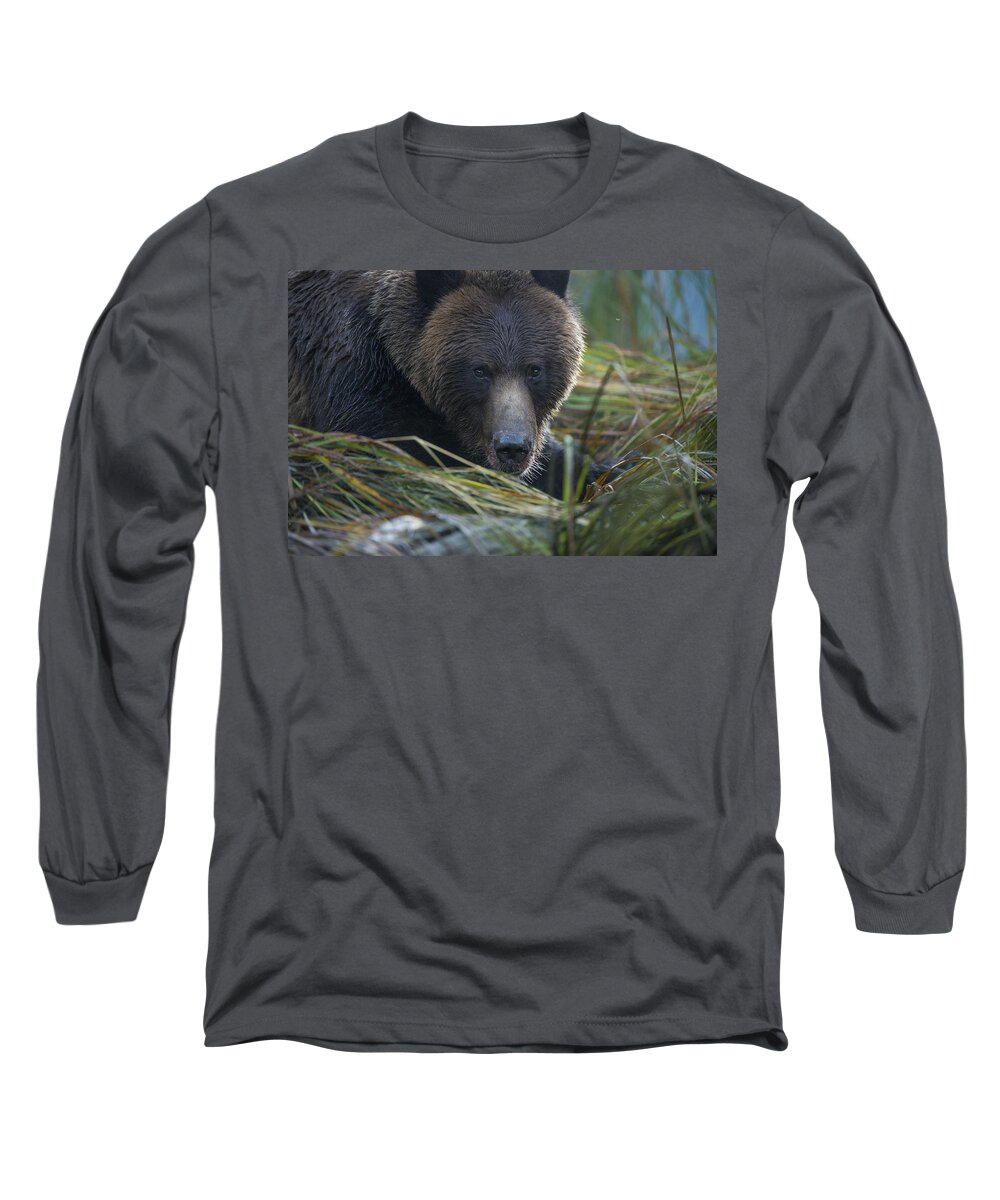 Grizzly Long Sleeve T-Shirt featuring the photograph Up Close and Personal with a Grizzly by Bill Cubitt