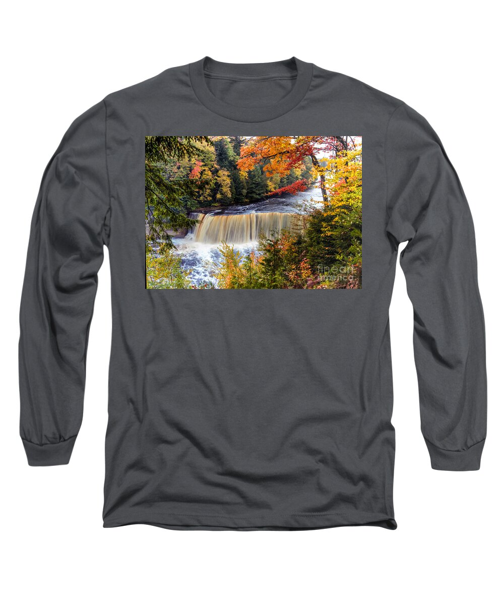 Upper Tahquamenon Falls Long Sleeve T-Shirt featuring the photograph Upper Tahquamenon Waterfalls On An Autumn Day by Norris Seward
