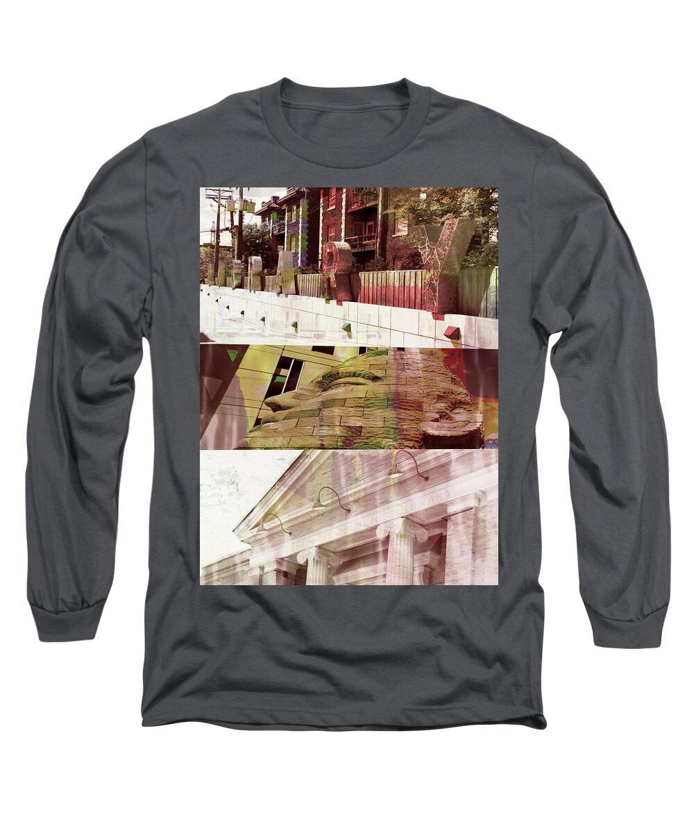Uptown Long Sleeve T-Shirt featuring the photograph Uptown Library with Color by Susan Stone