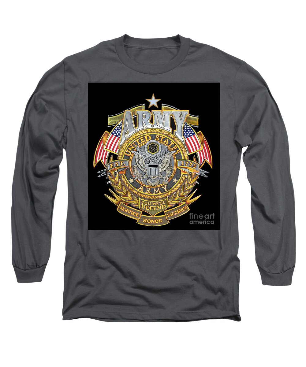 Us Long Sleeve T-Shirt featuring the drawing US Army by Bill Richards