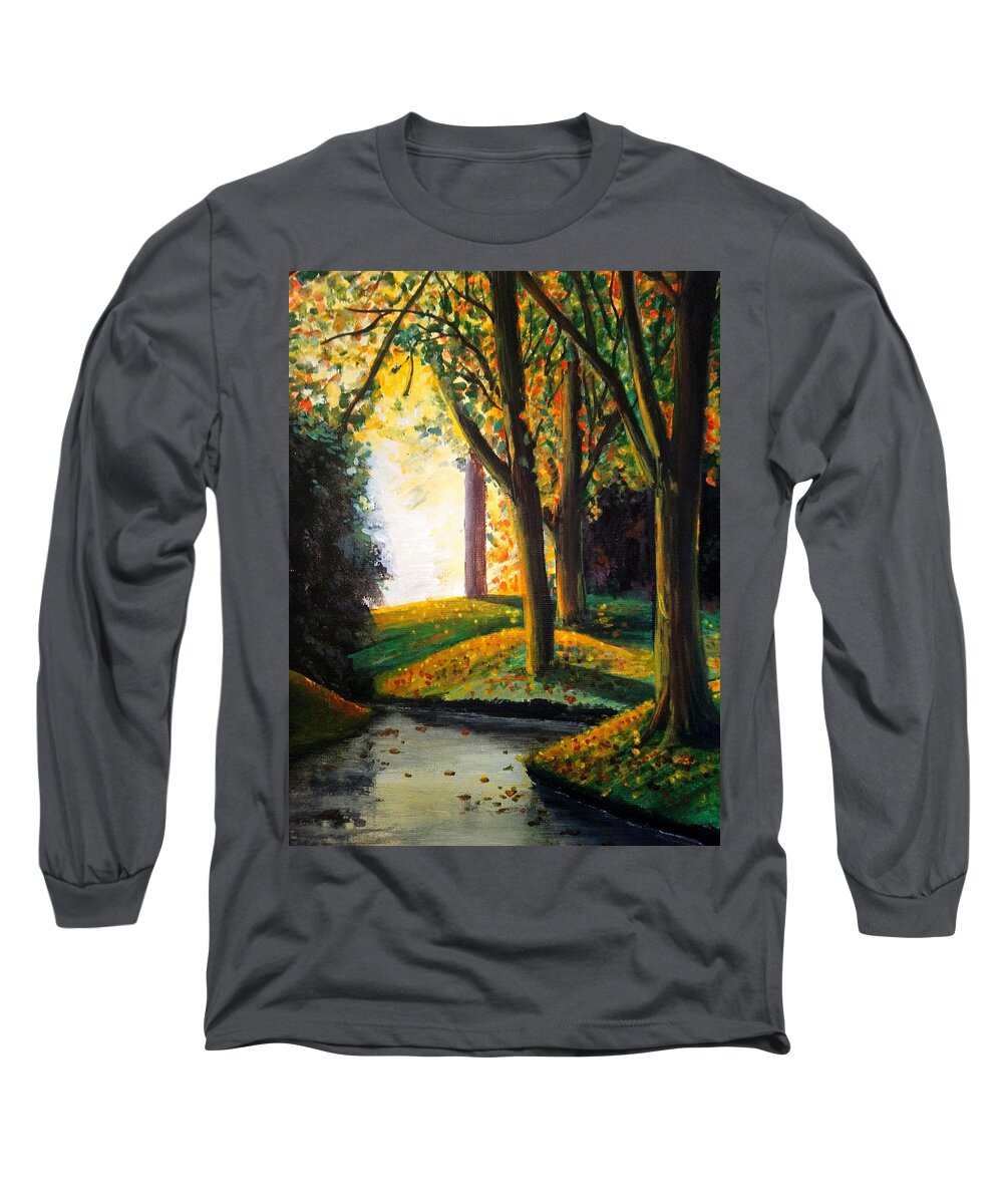 Landscape Long Sleeve T-Shirt featuring the painting Vale park by Sophia Gaki Artworks