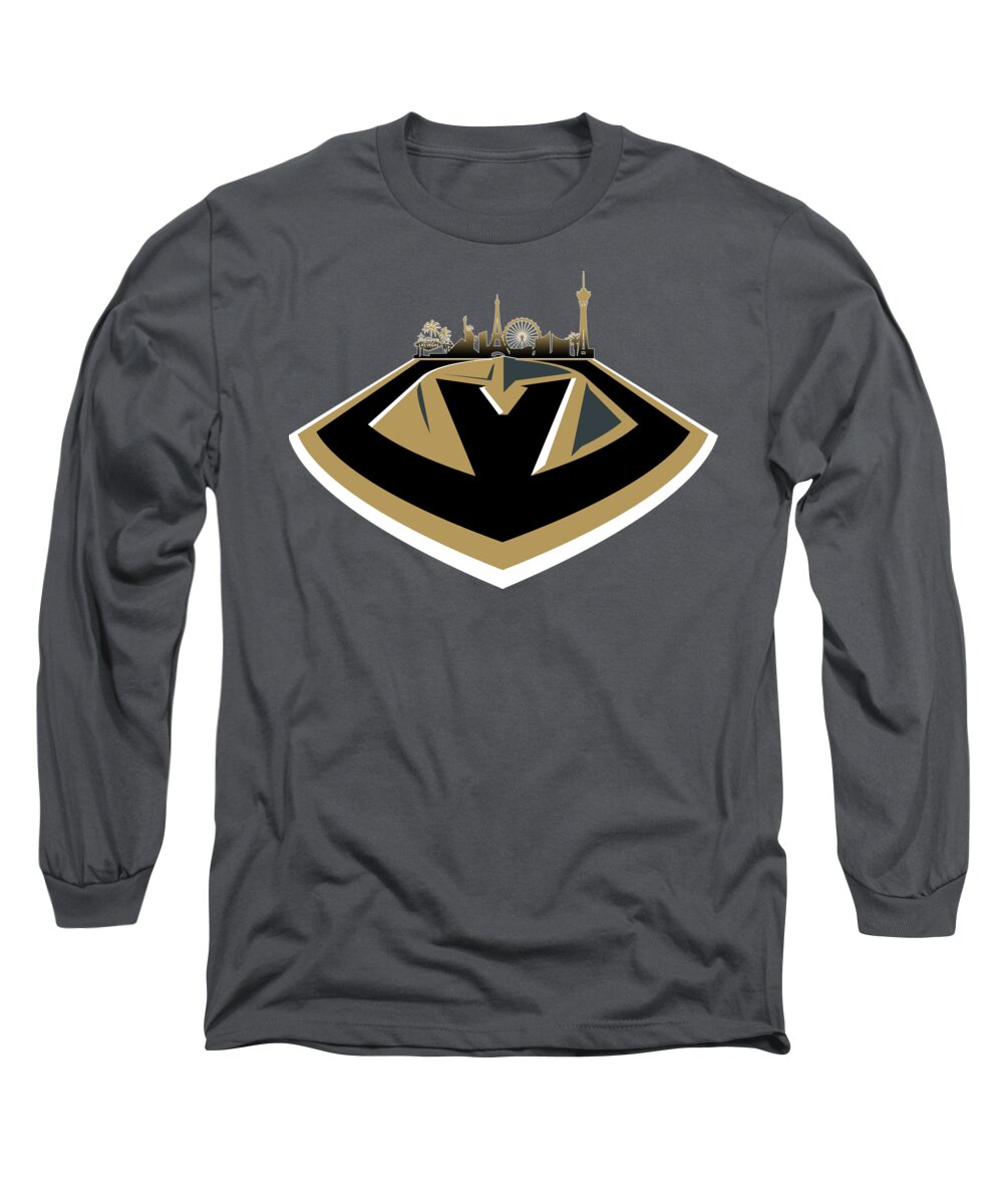 Lasvegas Long Sleeve T-Shirt featuring the digital art Vegas Golden Knights with Skyline by Ricky Barnard