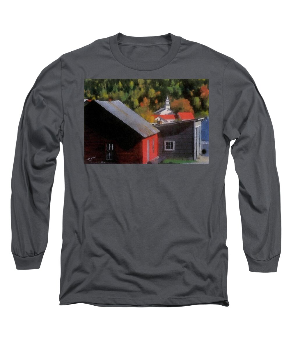 Old Village Long Sleeve T-Shirt featuring the pastel Vermont Again by John Brisson