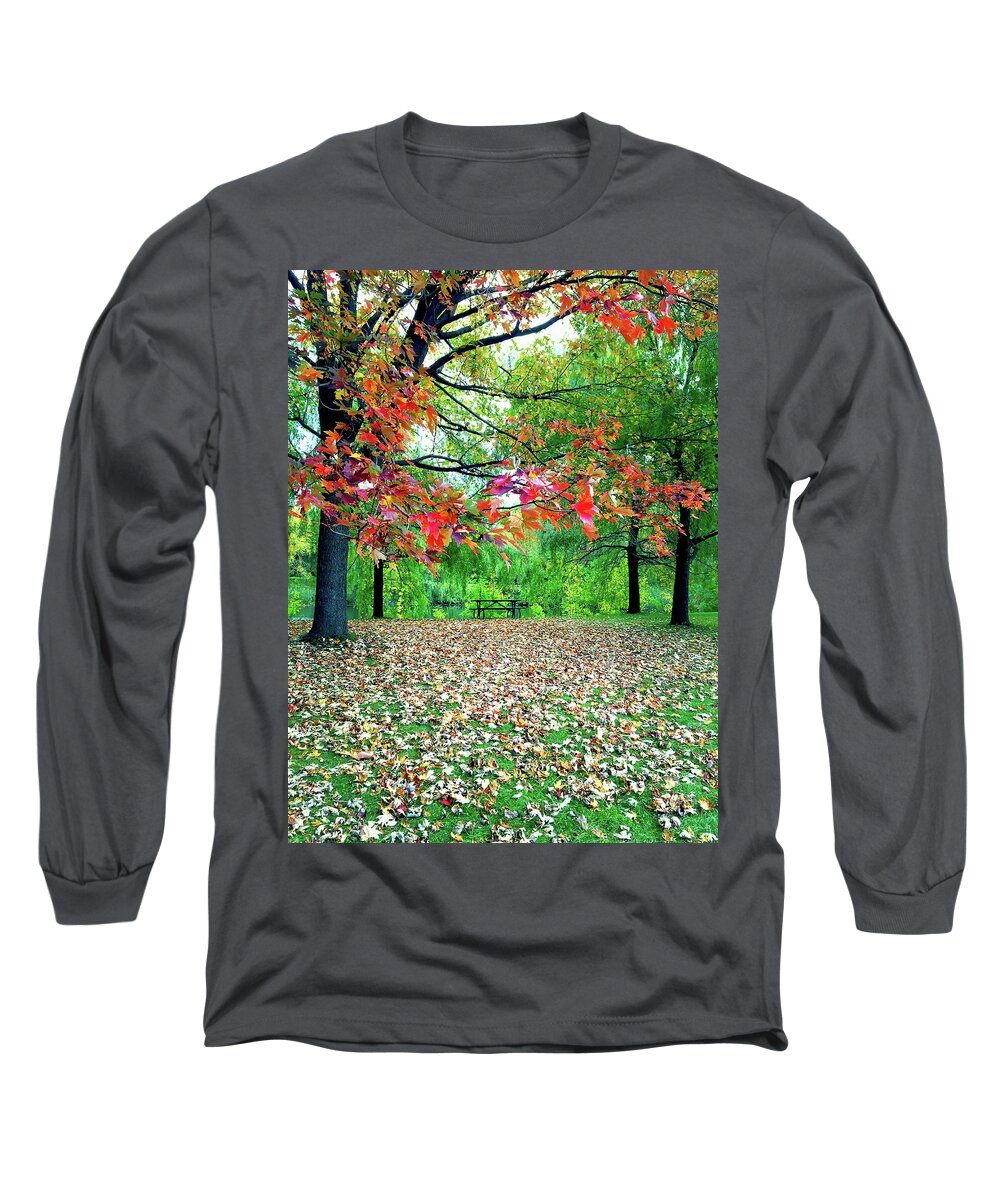 Trees Long Sleeve T-Shirt featuring the photograph Vibrant autumn landscape by GoodMood Art