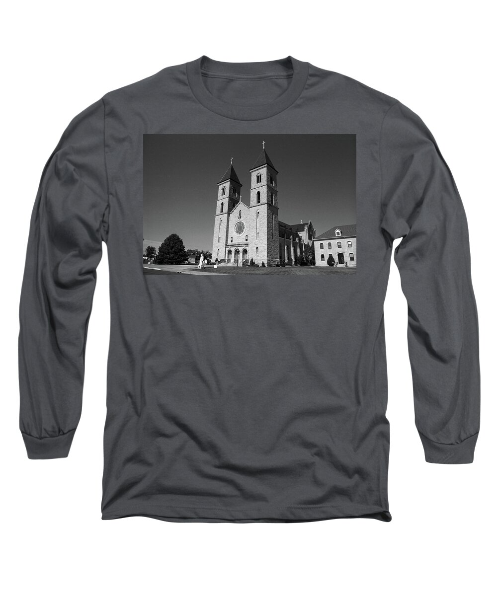 America Long Sleeve T-Shirt featuring the photograph Victoria, Kansas - Cathedral of the Plains 6 BW by Frank Romeo