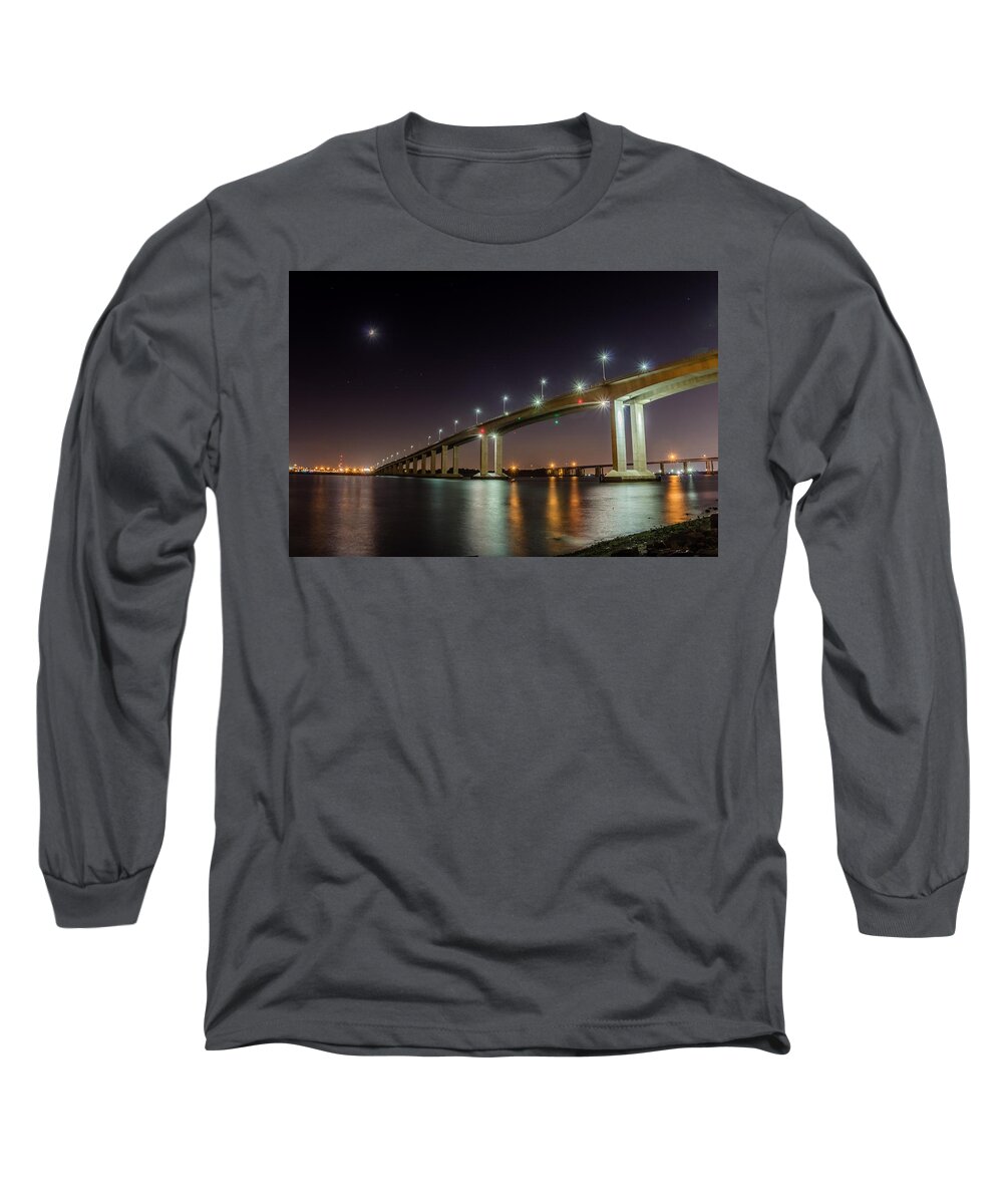 Middlesex County Long Sleeve T-Shirt featuring the photograph Victory Bridge at night by SAURAVphoto Online Store