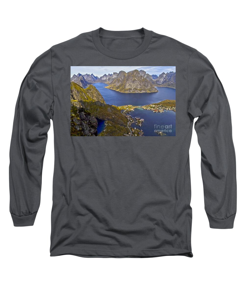 Landscape Long Sleeve T-Shirt featuring the photograph View from Reinebringen by Heiko Koehrer-Wagner