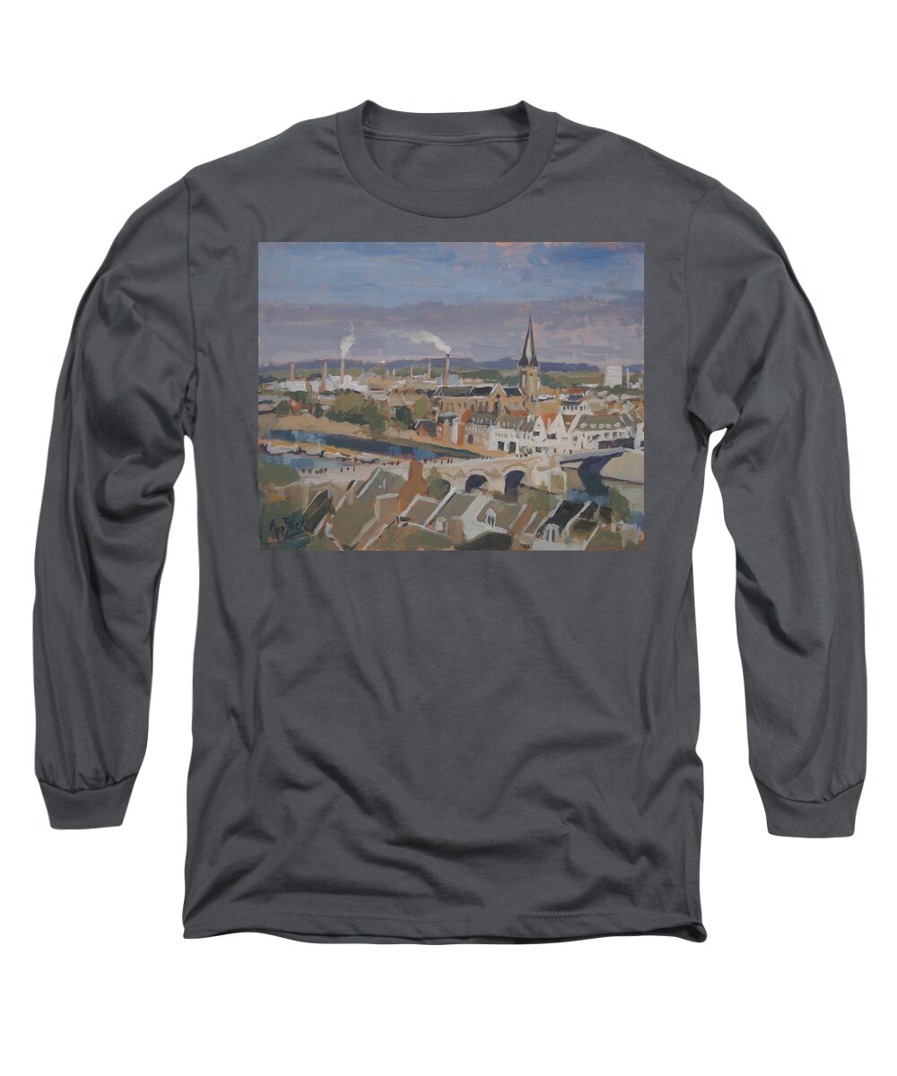 Maastricht Long Sleeve T-Shirt featuring the painting View to the East bank of Maastricht by Nop Briex