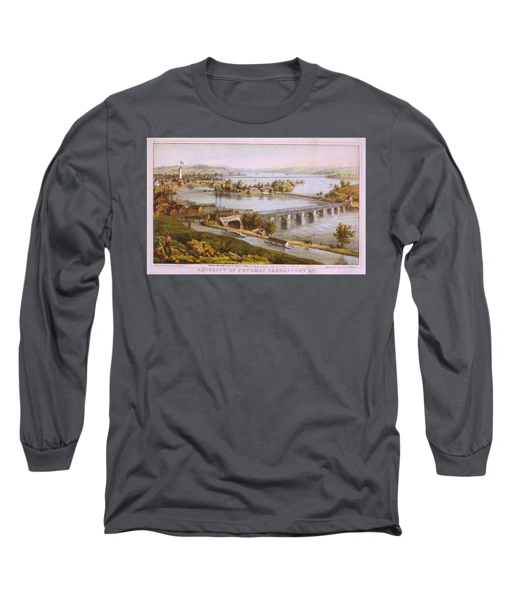 Aqueduct Of Georgetown Long Sleeve T-Shirt featuring the drawing Vintage Aqueduct of Georgetown Map by CartographyAssociates