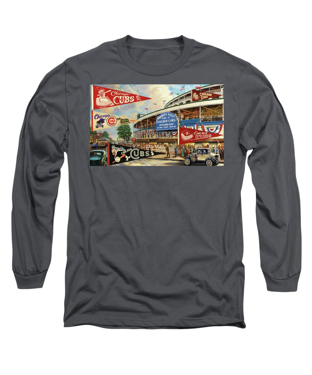 Baseball Long Sleeve T-Shirt featuring the digital art Vintage Chicago Cubs by Steven Parker