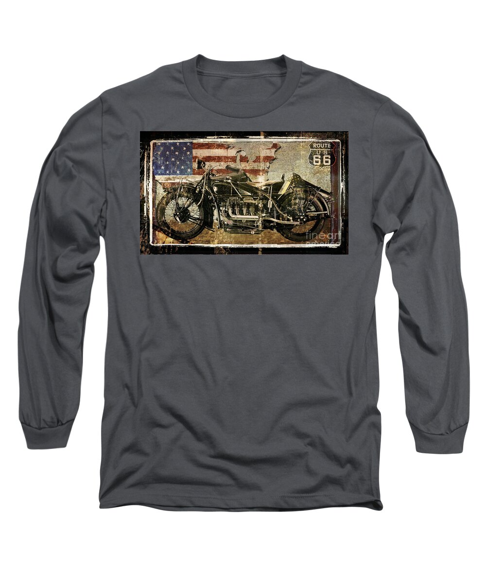 Motorcycle Long Sleeve T-Shirt featuring the painting Vintage Motorcycle Unbound by Mindy Sommers