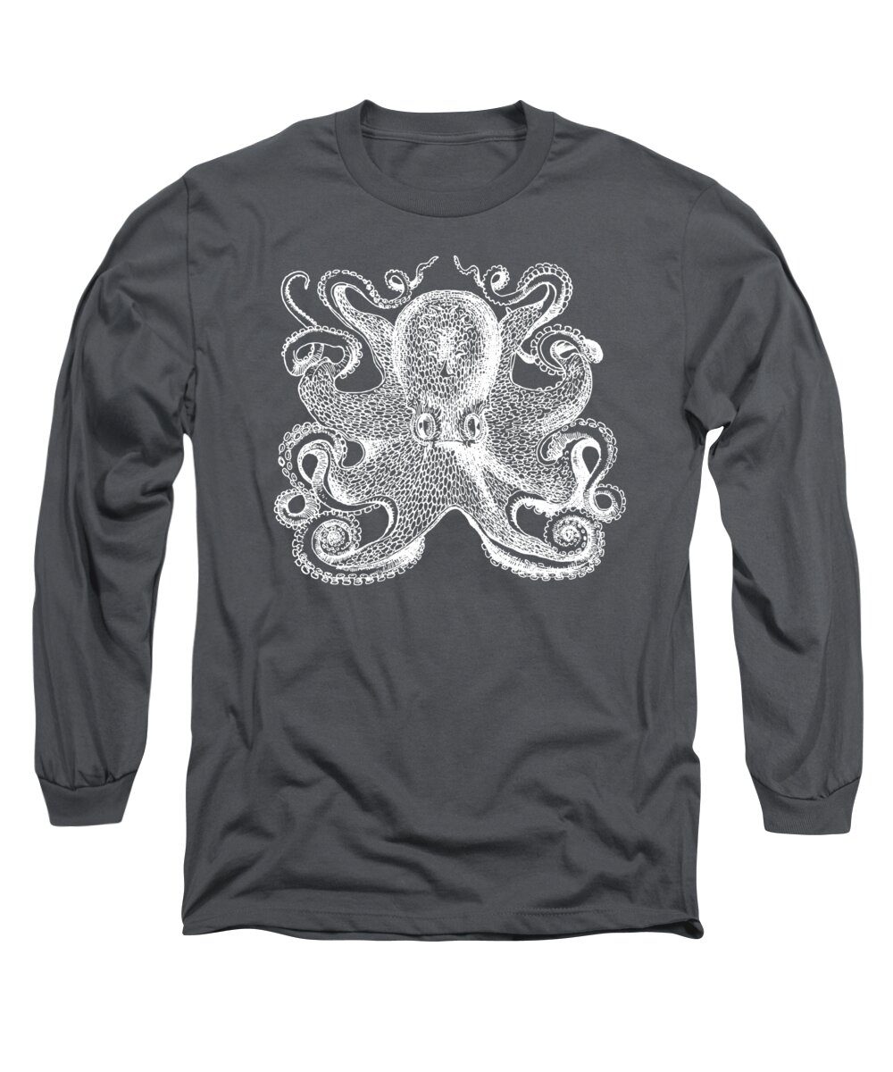 Sea Long Sleeve T-Shirt featuring the digital art Vintage Octopus Illustration by Edward Fielding