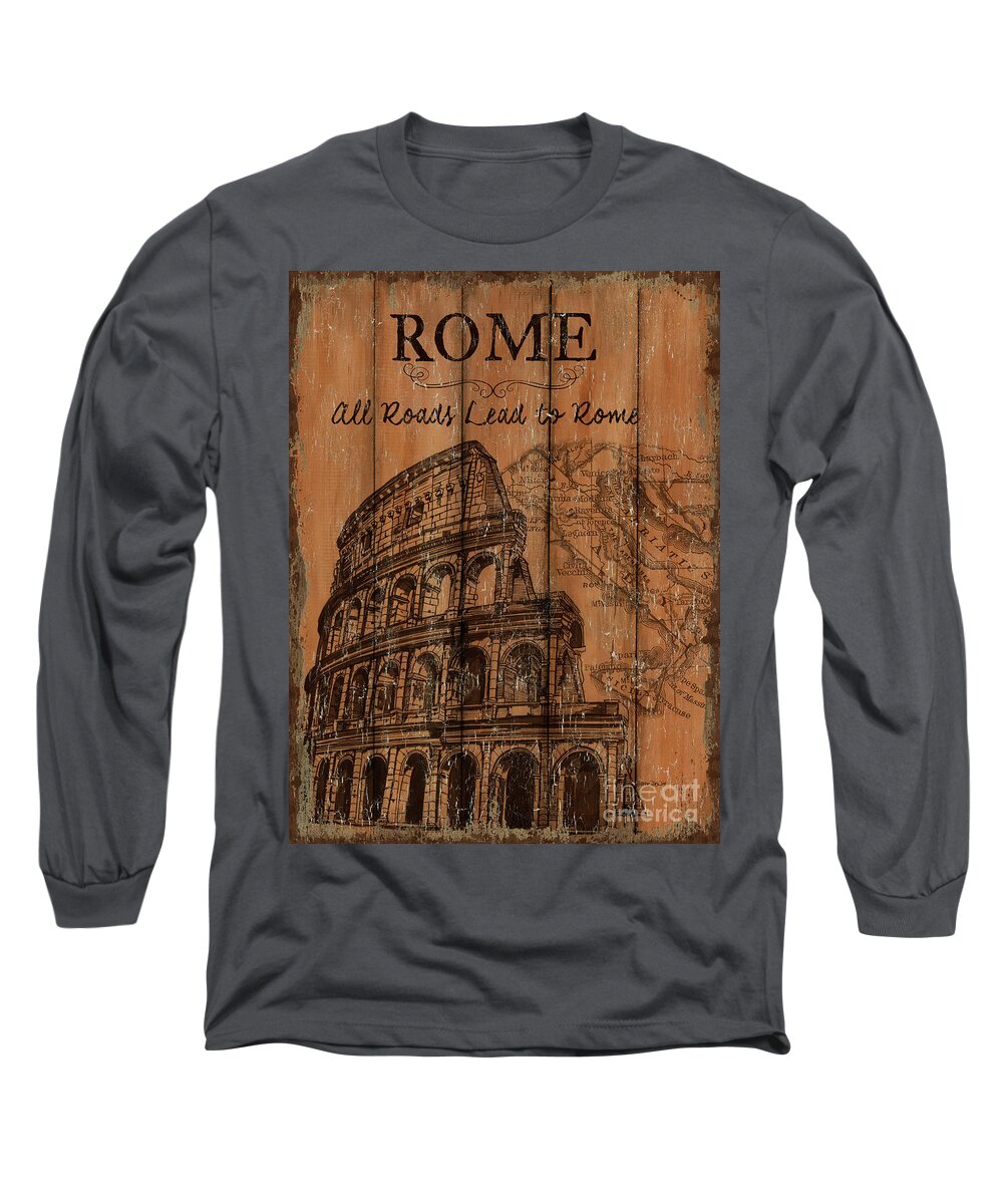 Rome Long Sleeve T-Shirt featuring the painting Vintage Travel Rome by Debbie DeWitt