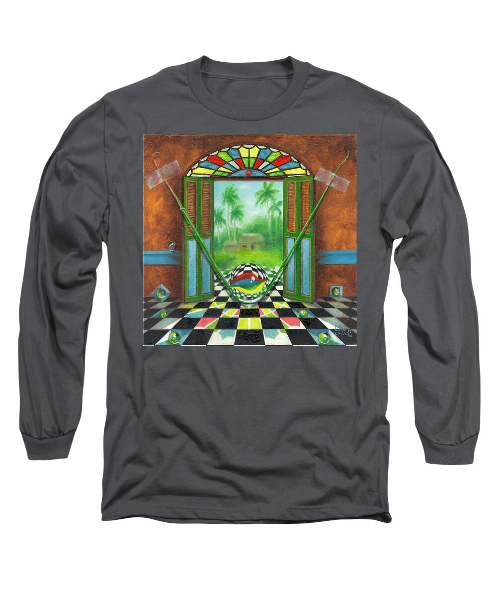Marbles Long Sleeve T-Shirt featuring the painting Vitrales Campesino by Roger Calle