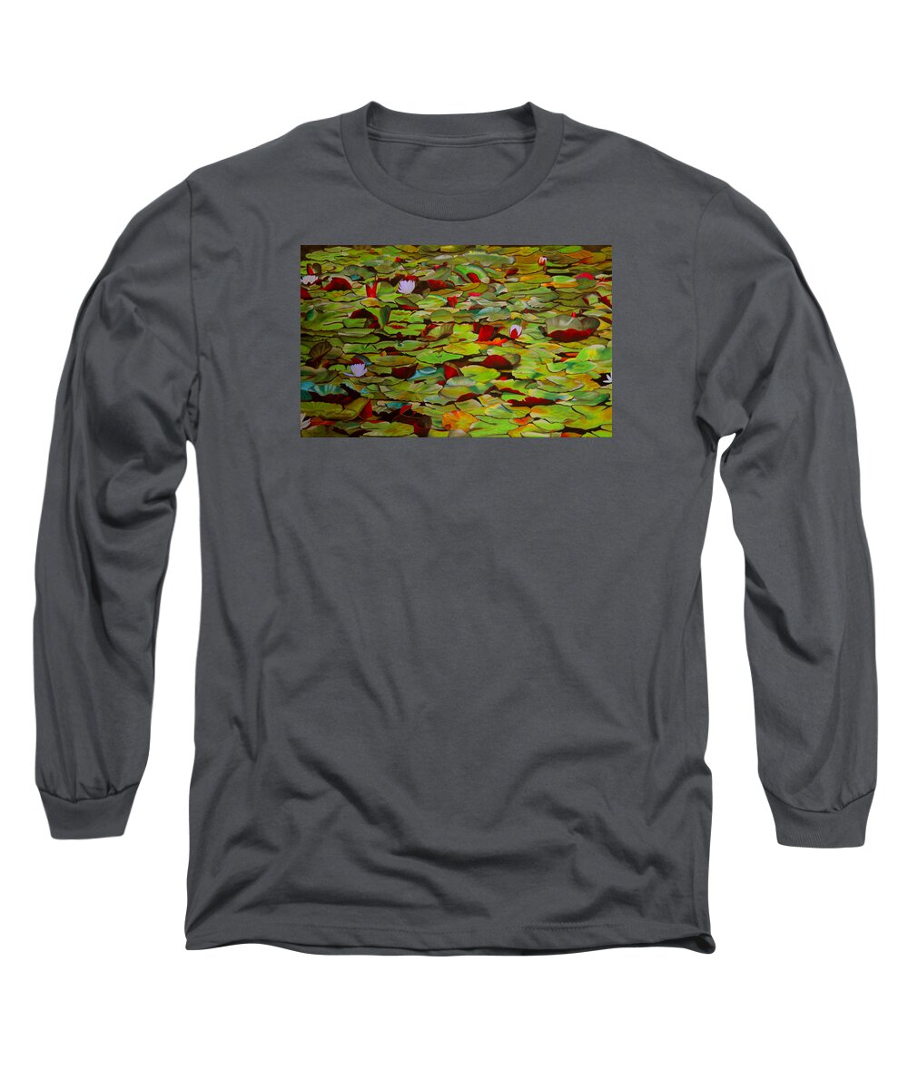 Water Lily Long Sleeve T-Shirt featuring the painting Vivaldi by Thu Nguyen