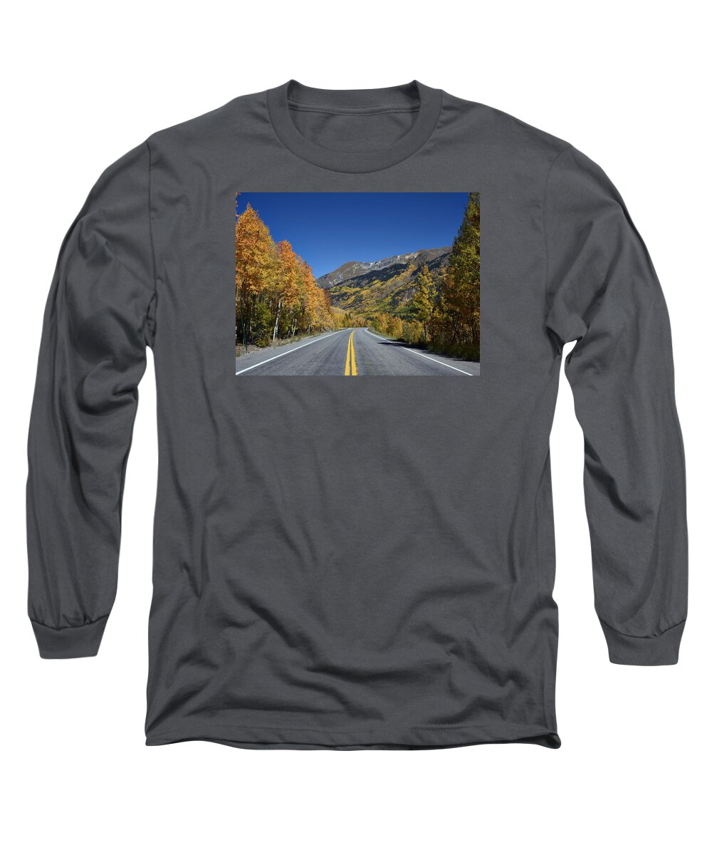 Carol M. Highsmith Long Sleeve T-Shirt featuring the photograph Vivid fall colors on the Million-Dollar Highway in San Juan County in Colorado by Carol M Highsmith