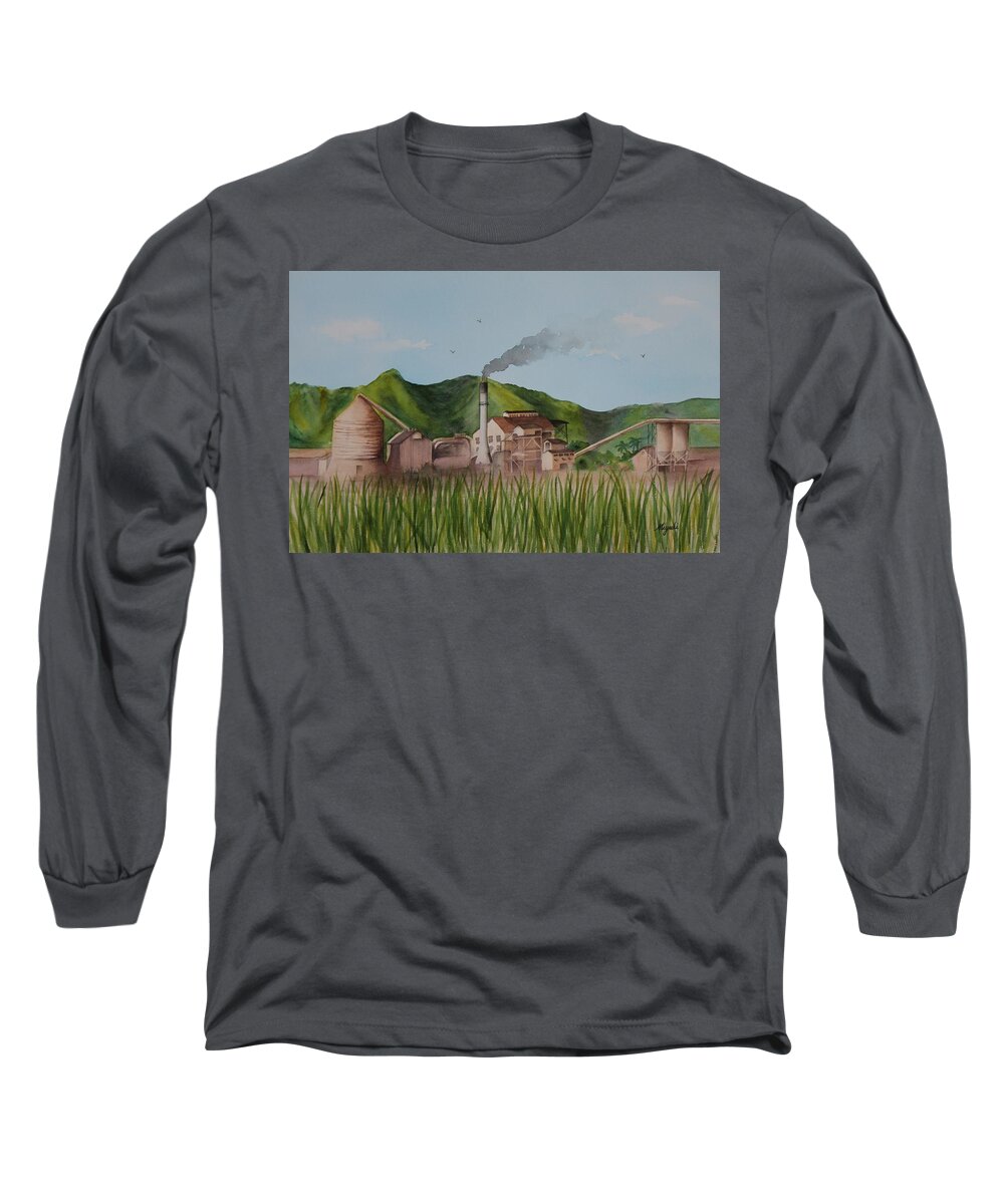 Waialua Long Sleeve T-Shirt featuring the painting Waialua Sugar Mill by Kelly Miyuki Kimura