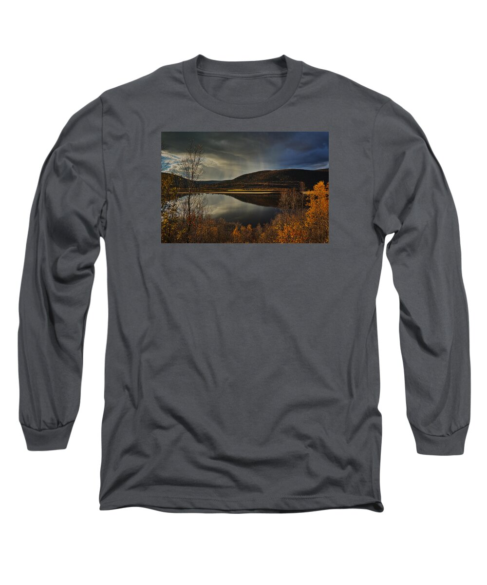 River Long Sleeve T-Shirt featuring the photograph Waiting for Snow in the Deatnu Valley by Pekka Sammallahti
