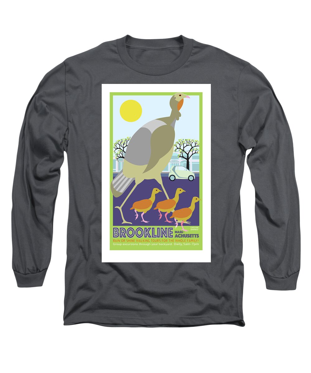 Brookline Turkeys Long Sleeve T-Shirt featuring the digital art Walking Tours by Caroline Barnes