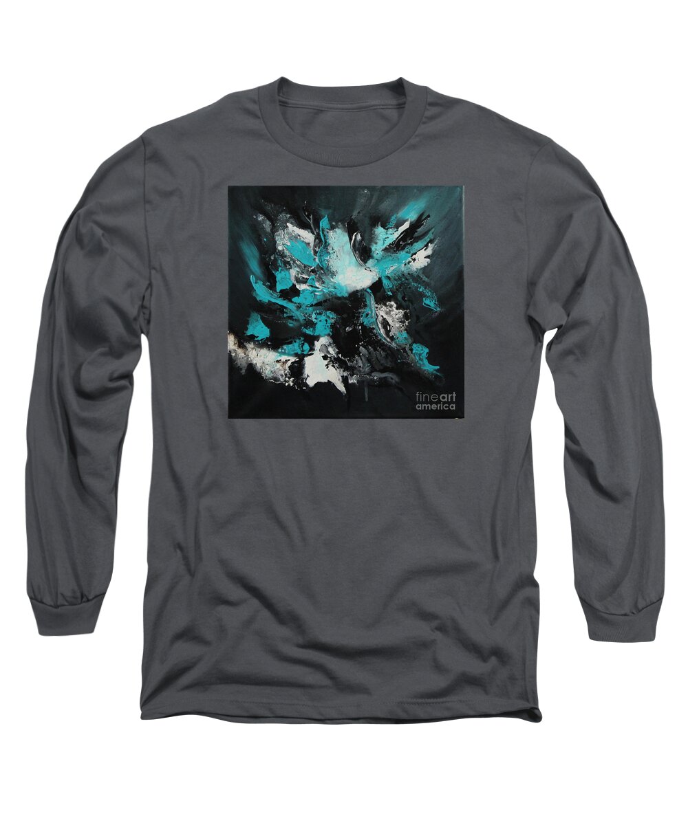 Feather Painting Long Sleeve T-Shirt featuring the painting Walking wave-4 by Preethi Mathialagan