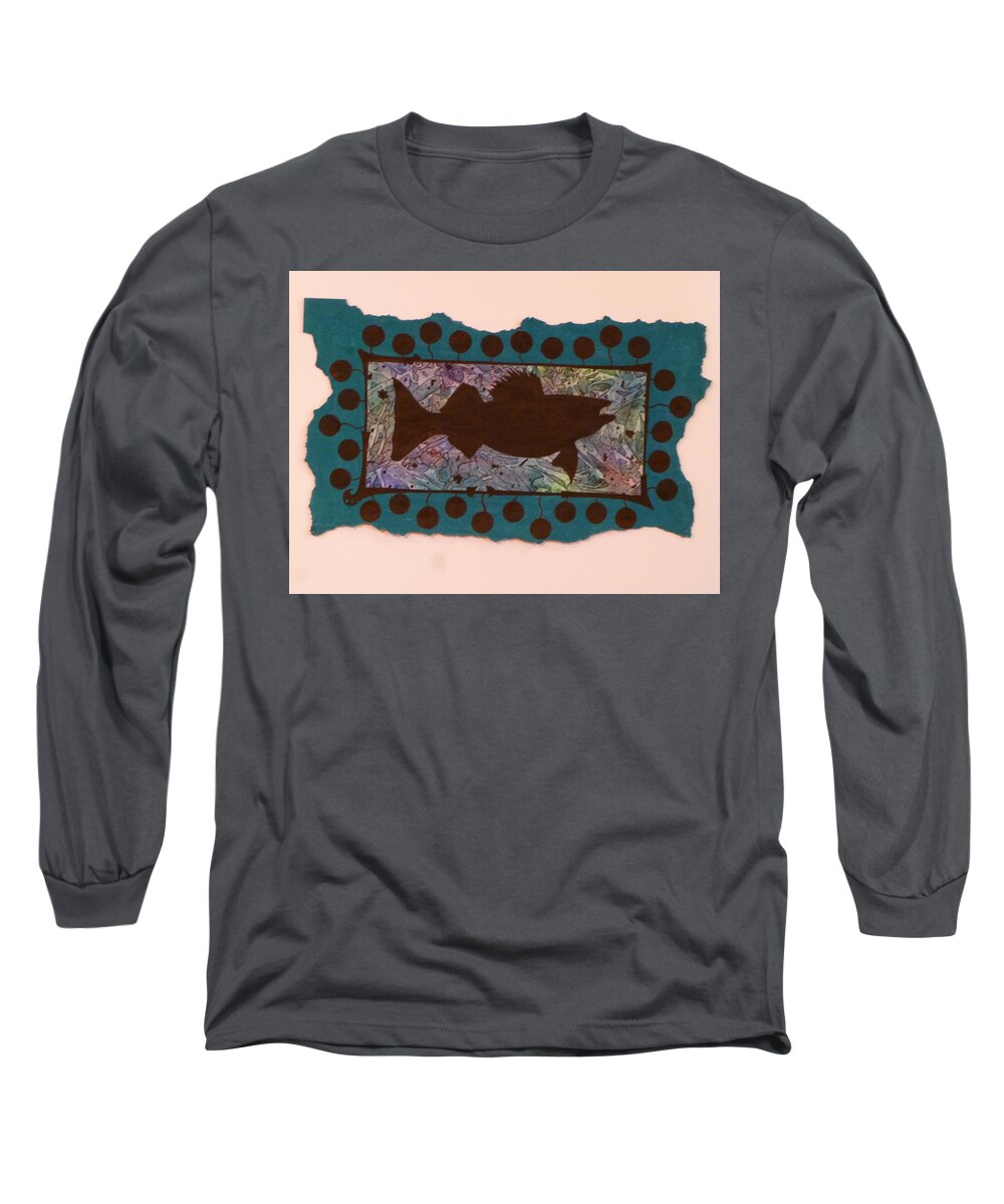 Black Long Sleeve T-Shirt featuring the painting Walleye Silhouette by Christopher Schranck