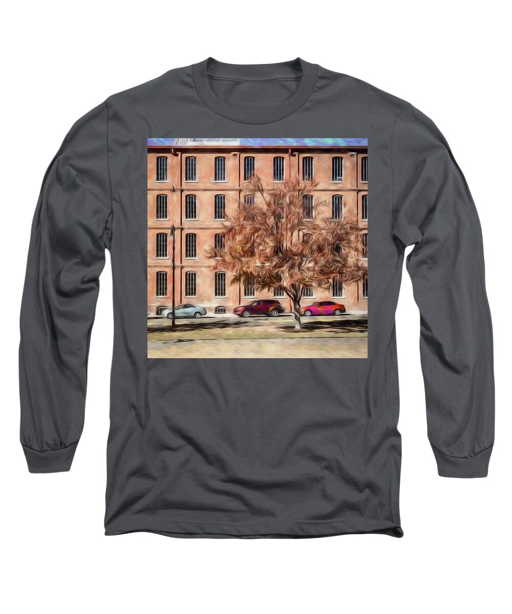 Durham Long Sleeve T-Shirt featuring the photograph Warehouse with Tree by Wade Brooks
