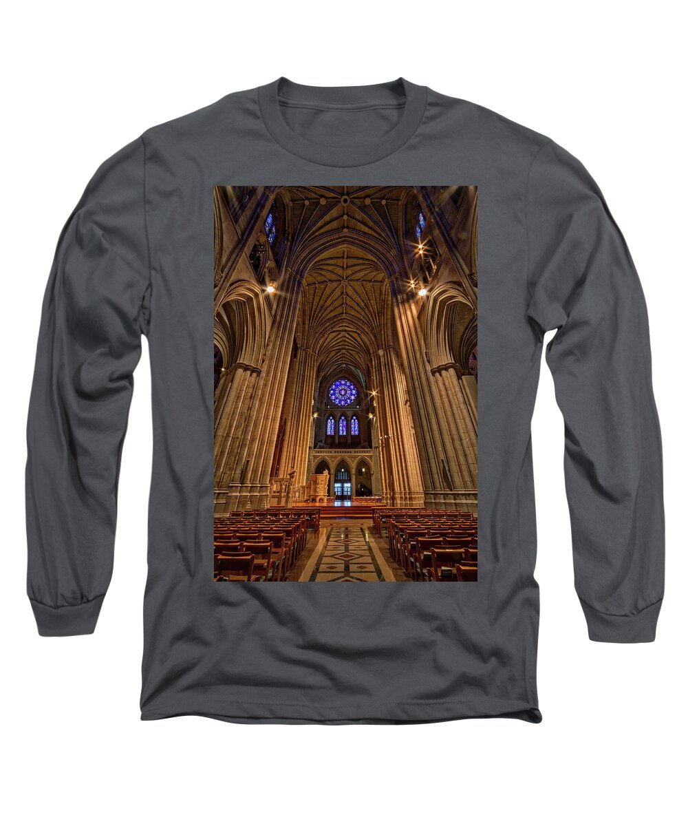 Washington Long Sleeve T-Shirt featuring the photograph Washington National Cathedral Crossing by Stuart Litoff