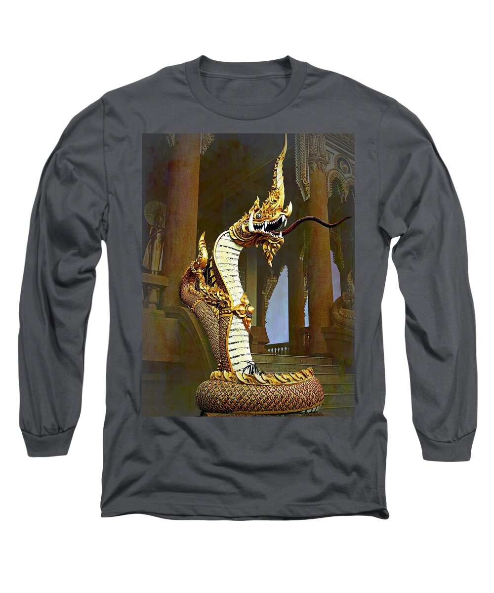 Water Dragon Long Sleeve T-Shirt featuring the photograph Water Dragon- Phaya Naga by Ian Gledhill