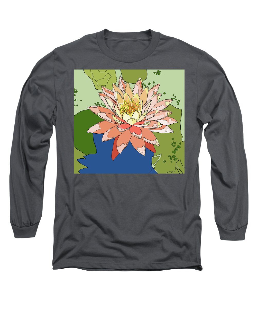 Water Long Sleeve T-Shirt featuring the painting Water Lily and Duck Weed by Jamie Downs