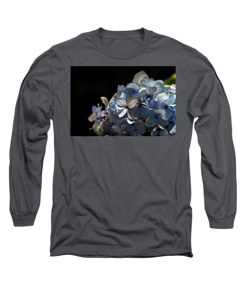 Watercolor Long Sleeve T-Shirt featuring the photograph Watercolor Blue Hydrangea Blossoms 1203 W_2 by Steven Ward