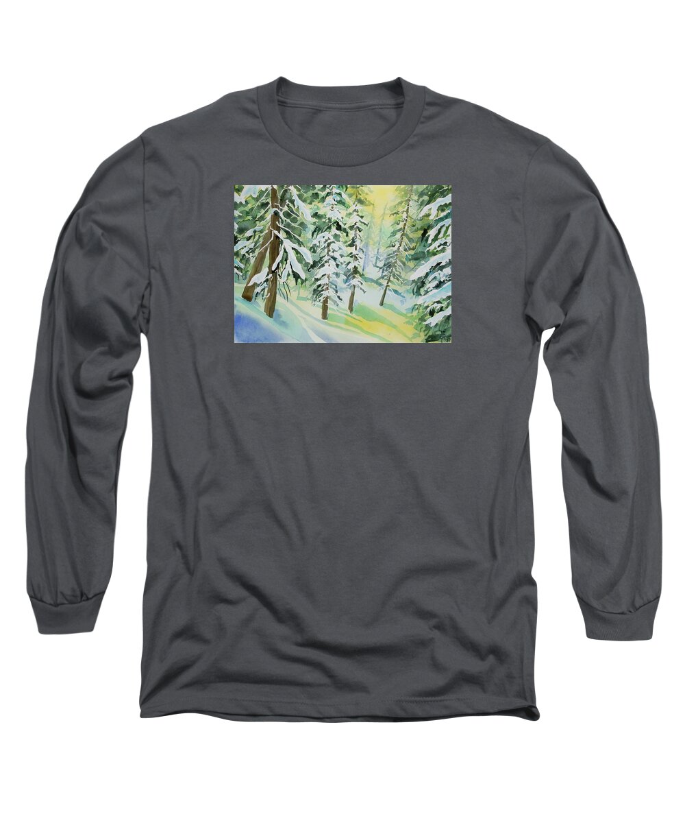 Colorado Long Sleeve T-Shirt featuring the painting Watercolor - Colorado Winter Tranquility by Cascade Colors