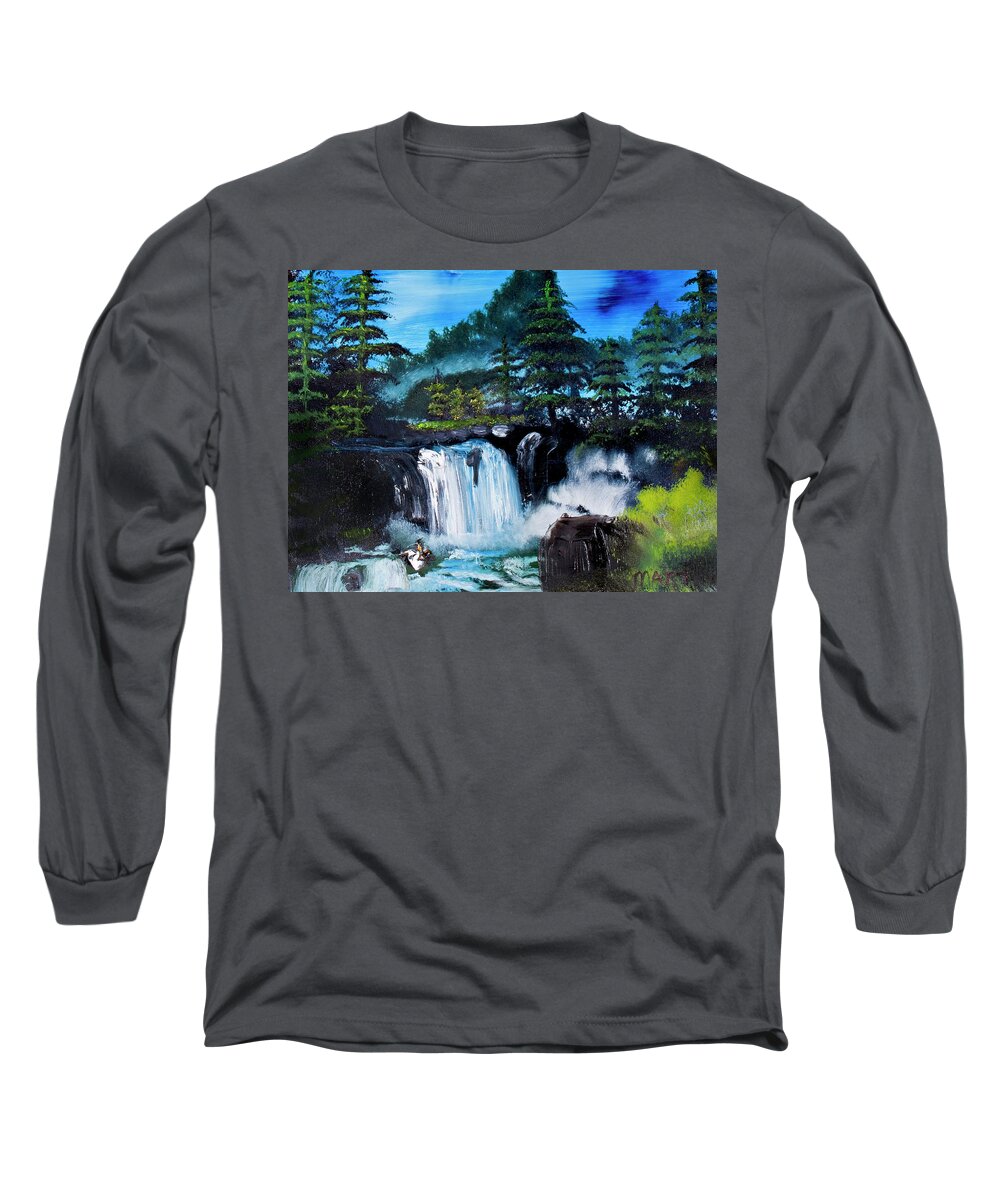 Landscape Long Sleeve T-Shirt featuring the painting Waterfall #3 by David Martin