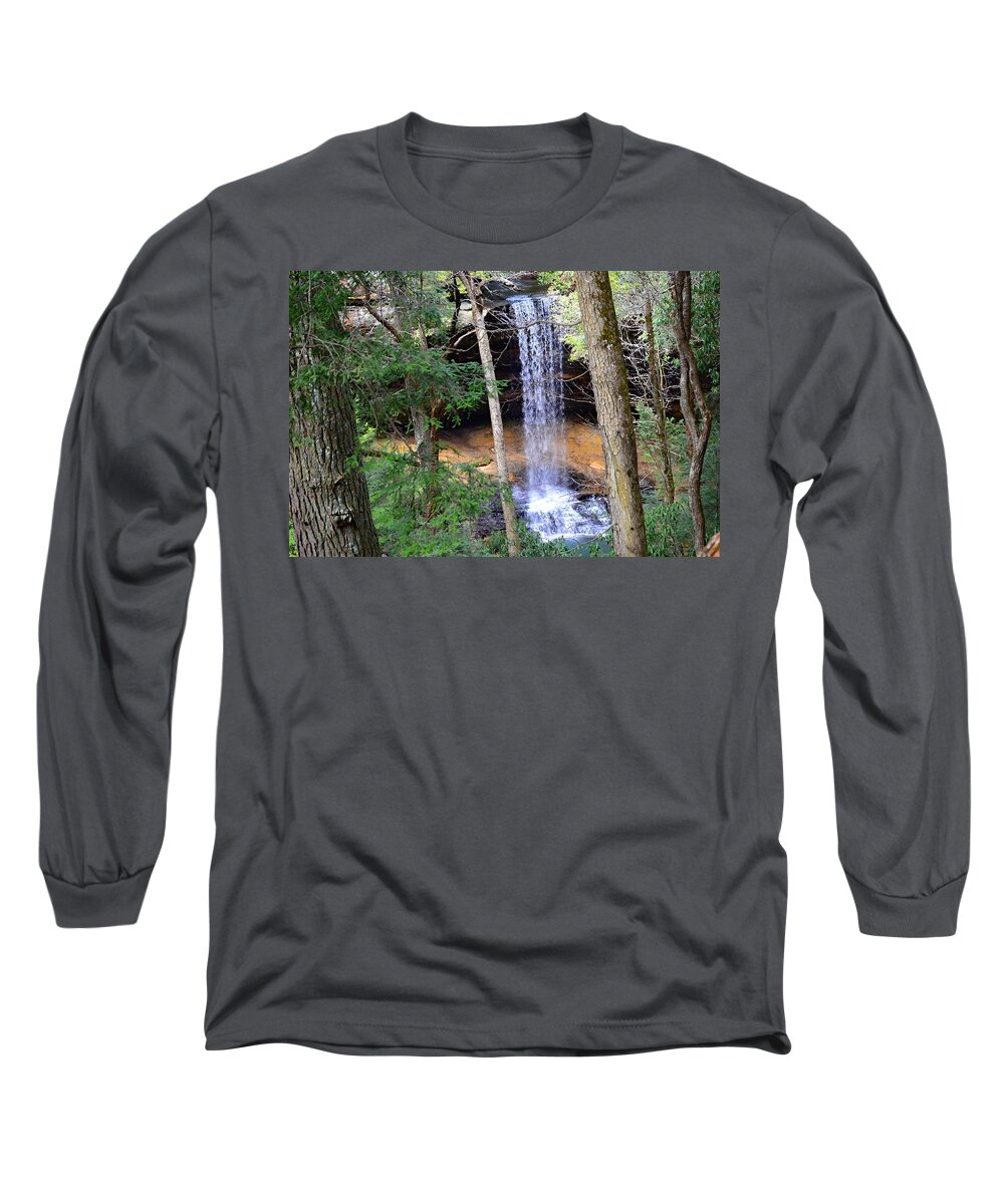 Northrup Falls Long Sleeve T-Shirt featuring the mixed media The Northrup Waterfall  Tennessee by Stacie Siemsen