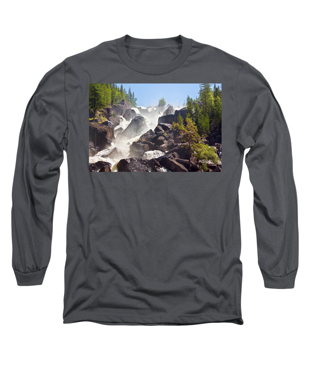 Waterfall Long Sleeve T-Shirt featuring the photograph Waterfall Uchar. Altai. Russia by Victor Kovchin