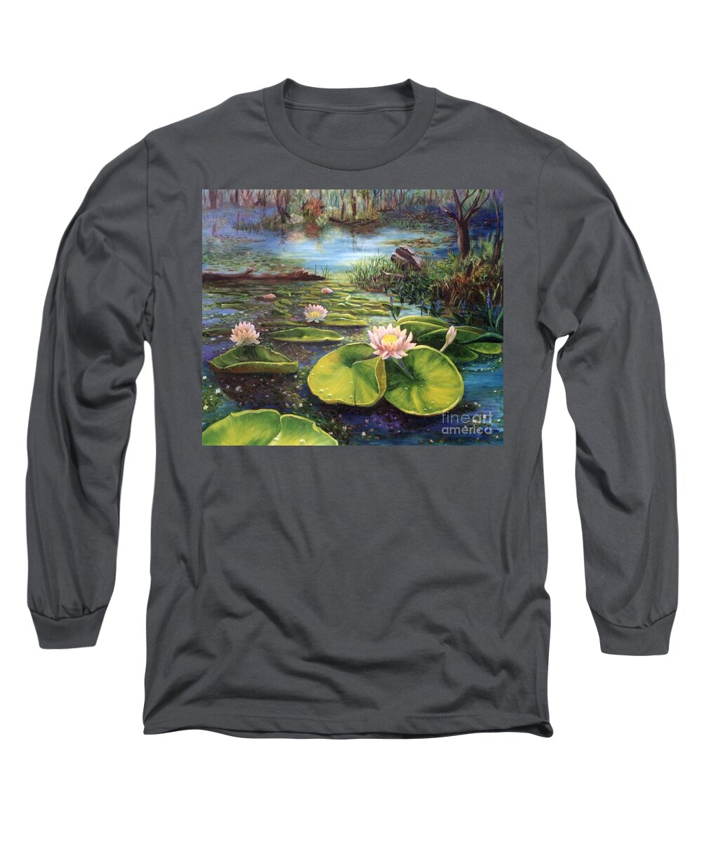 Waterlily Long Sleeve T-Shirt featuring the painting Waterlilies by Renate Wesley