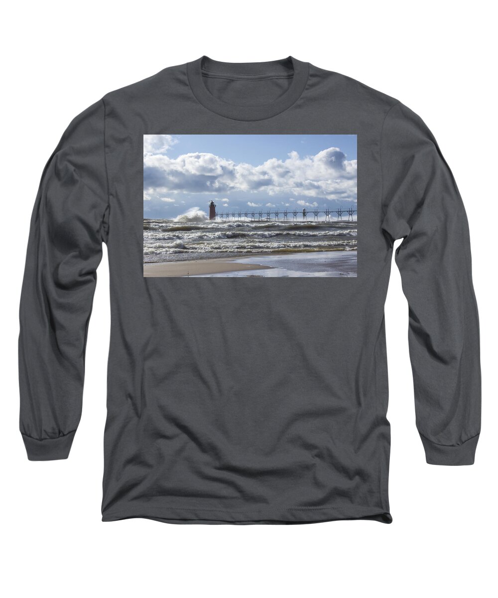 South Haven Long Sleeve T-Shirt featuring the photograph Waves and Wind by Tammy Chesney