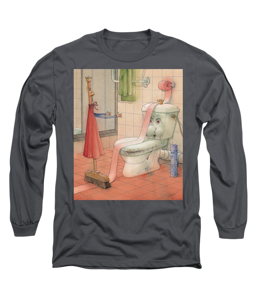 Wc Bathroom Long Sleeve T-Shirt featuring the painting WC Story by Kestutis Kasparavicius