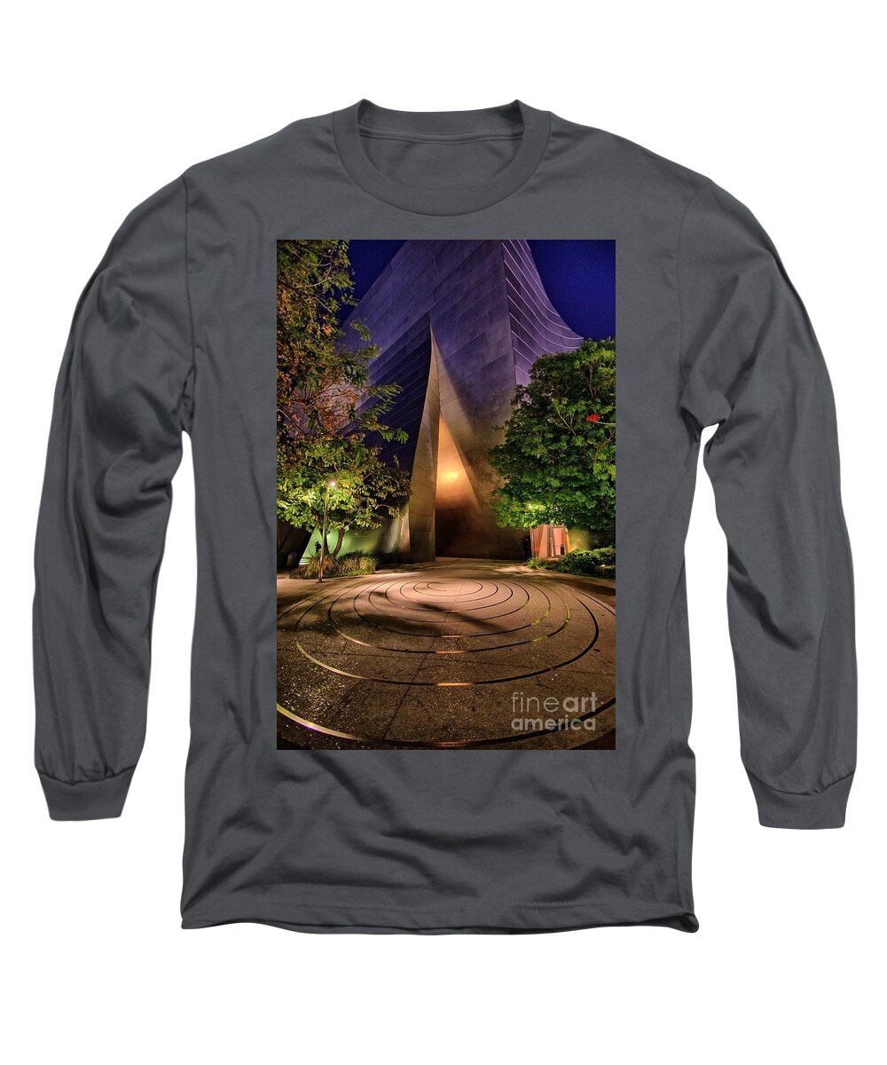 Walt Disney Concert Hall Long Sleeve T-Shirt featuring the photograph WDCH Blue Ribbon Garden by Alex Morales